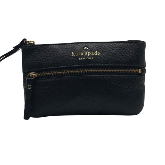 Kate Spade Black Pebbled Leather Cobble Hill Bee Wristlet - Picture 1 of 10